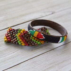 Rasta Bracelet Set | Seed Bead Leather + Wood Beaded Bracelet